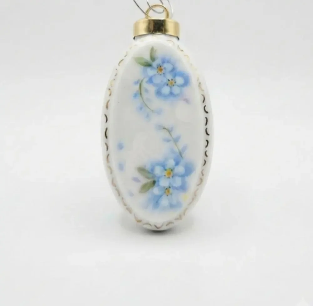 Vintage Ceramic Forget Me Not Oval Christmas Tree Ornament